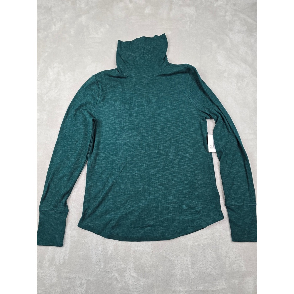 New Gap Ribbed Turtleneck Women Large‎ Green Long Sleeve Cotton Blend Knit Top
